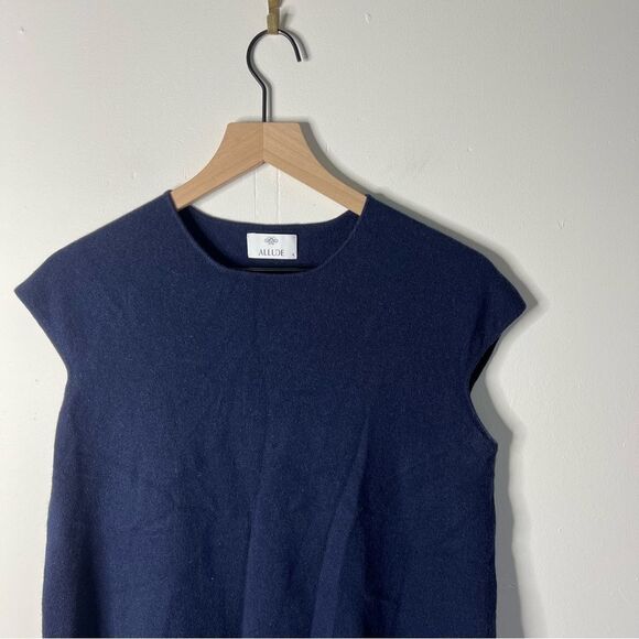 Allude Cashmere Crew Neck sweater Vest Navy Blue Size Small Oversized - Picture 2 of 6